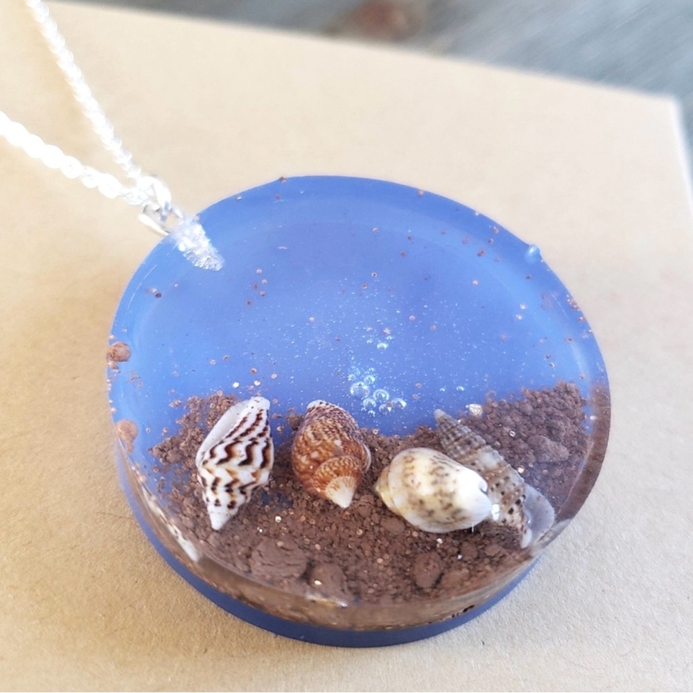 “Sandy Shores” Preserved Mini Dove Shells Beach Sand Coastal Seascape Necklace